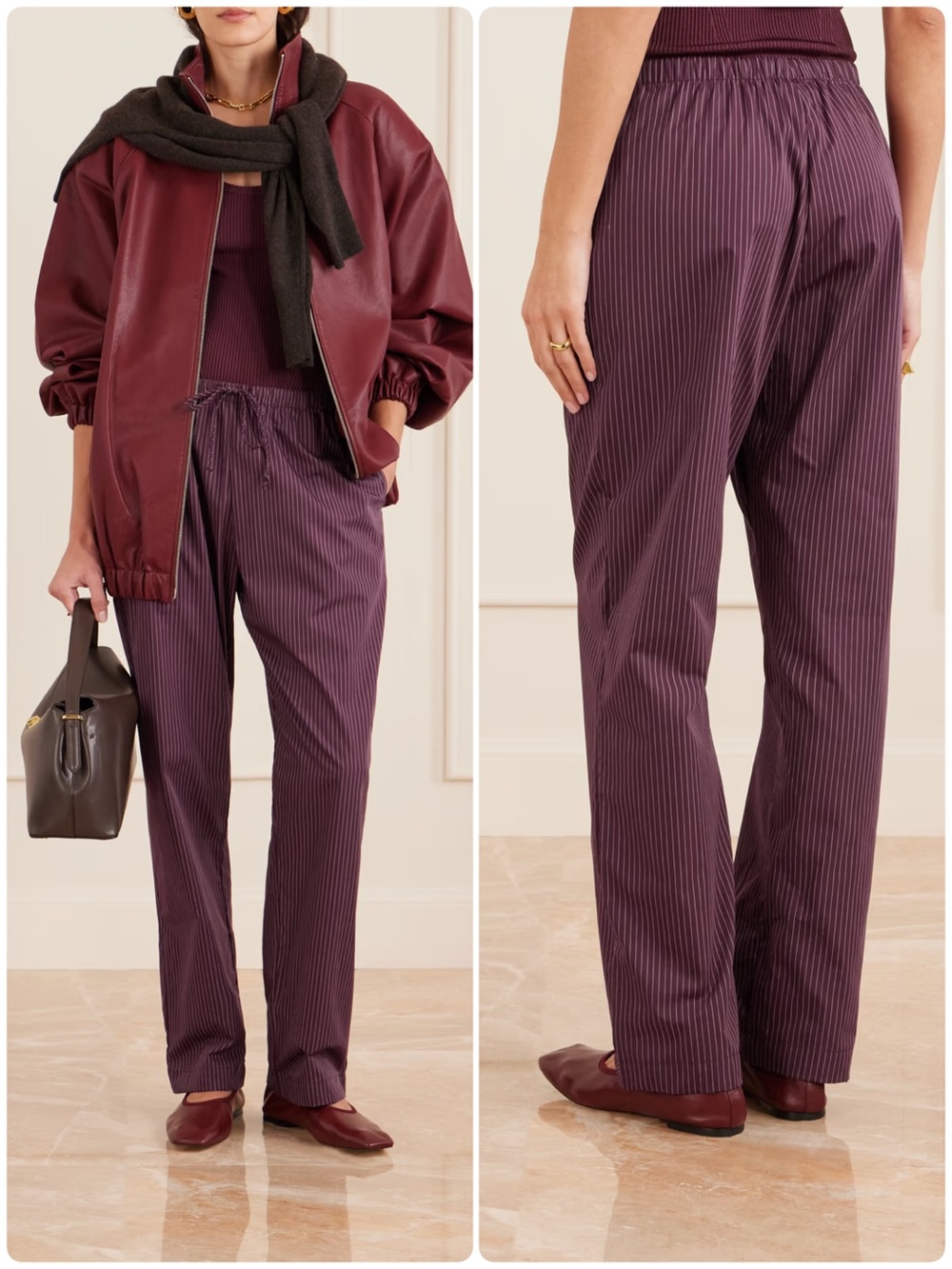 Leset Yoshi Stripe Wide Leg Pants Burgundy Size Small